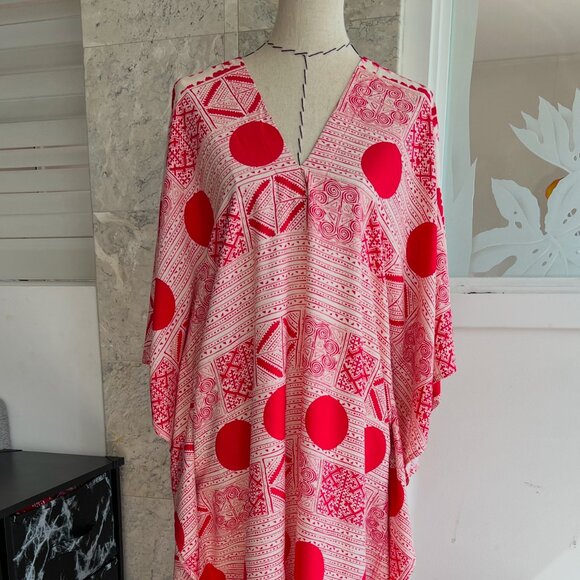 Handmade Red polkadot long kaftan One size resort Wear - Picture 1 of 6